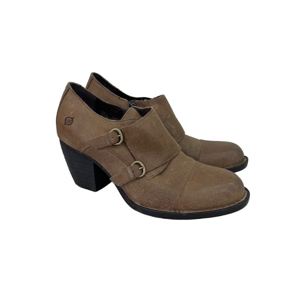 Born Davis Distressed Leather Monk Strap Heeled Bootie Shoe D77717 Womens 10 M